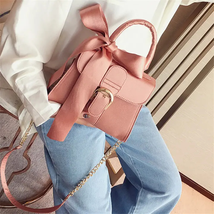 Silk Bowknot Handbag Solid PU Leather Women's Bags Ladies Shoulder Crossbody Bag Tote Bag Fast Delivery