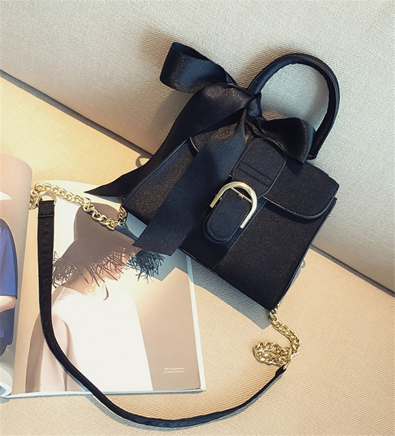 Silk Bowknot Handbag Solid PU Leather Women's Bags Ladies Shoulder Crossbody Bag Tote Bag Fast Delivery