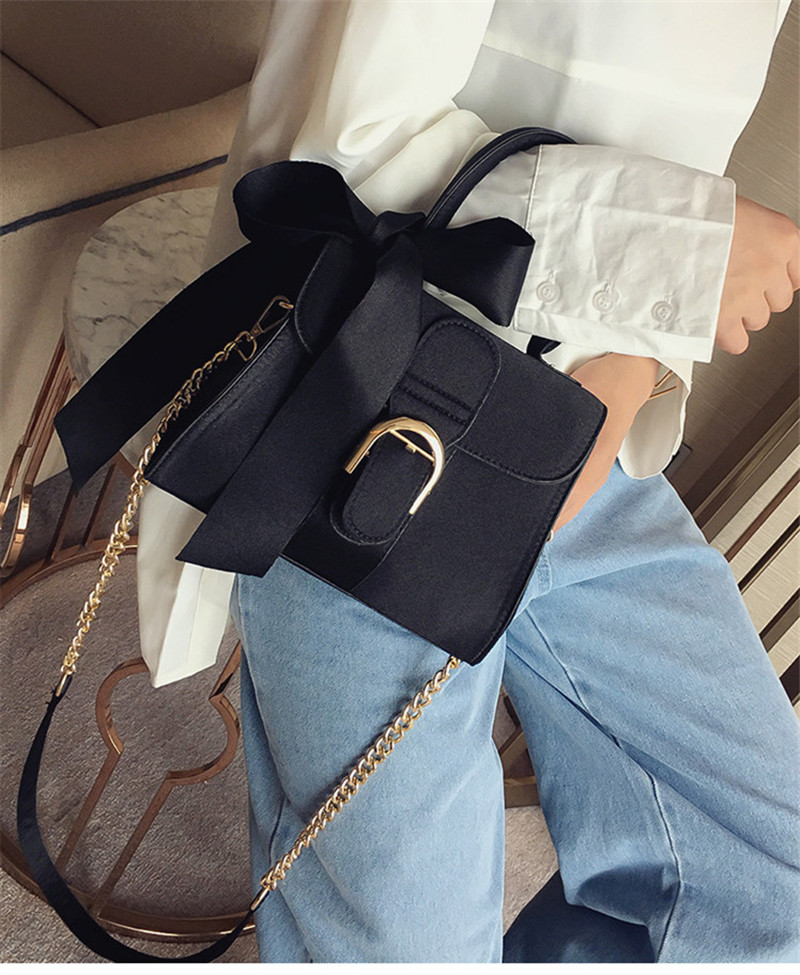 Silk Bowknot Handbag Solid PU Leather Women's Bags Ladies Shoulder Crossbody Bag Tote Bag Fast Delivery