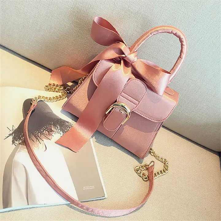 Silk Bowknot Handbag Solid PU Leather Women's Bags Ladies Shoulder Crossbody Bag Tote Bag Fast Delivery