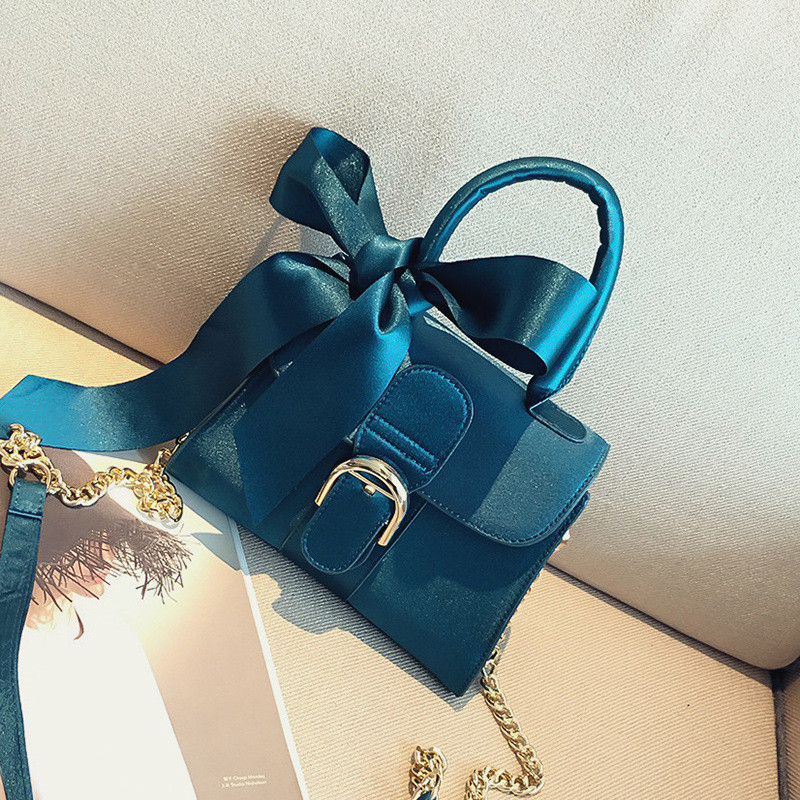 Silk Bowknot Handbag Solid PU Leather Women's Bags Ladies Shoulder Crossbody Bag Tote Bag Fast Delivery