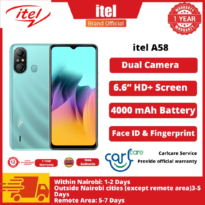 itel A58 16GB 4000mAh Battery 6.6" HD+ Dual Camera Fingerprint&Face Unlock Dual SIM Smart Phones