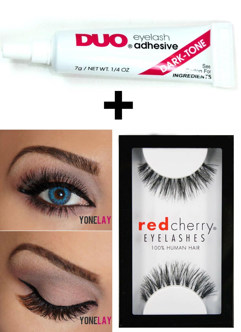 1 Pair Black Eyelashes + Adhesive Glue Dark-Tone