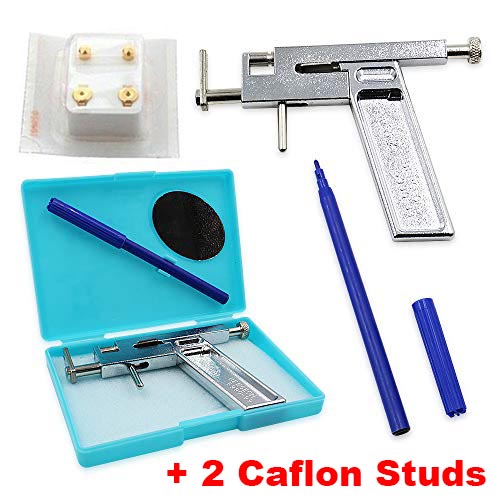 Professional Ear Body Nose Piercing Gun Machine Tool Kit Set + 2Pcs Caflon Studs