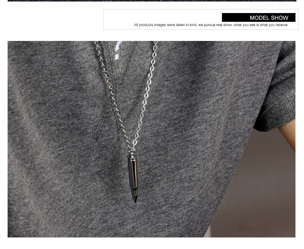 Mens Punk Stainless Steel & Alloy Silver Bullet Pendant Necklace Chain Gift