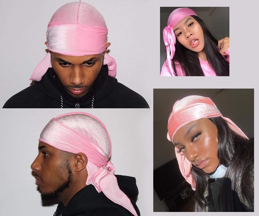 PINK Durag Do Rag Cap Short Hair Waves Nylon Wrap