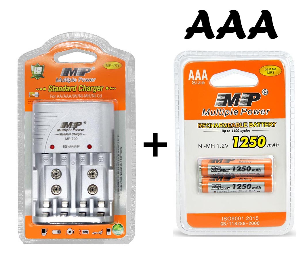2Pcs AAA Rechargeable Batteries + Standard Charger Multiple Power