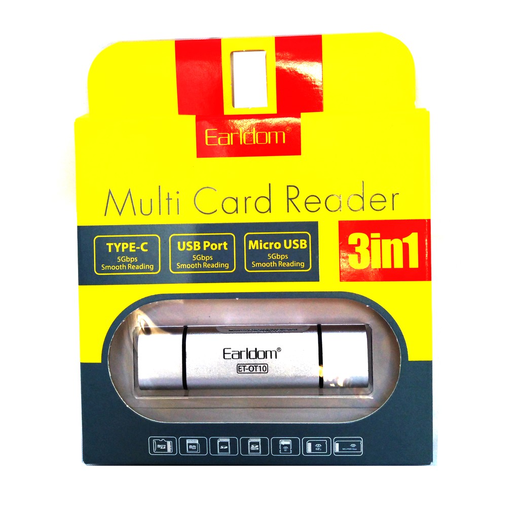 5Gbps Earldom Multi Card Reader OTG 3in1(Type-C,USB,Micro USB) for Macbook Xiaomi iPhone Android