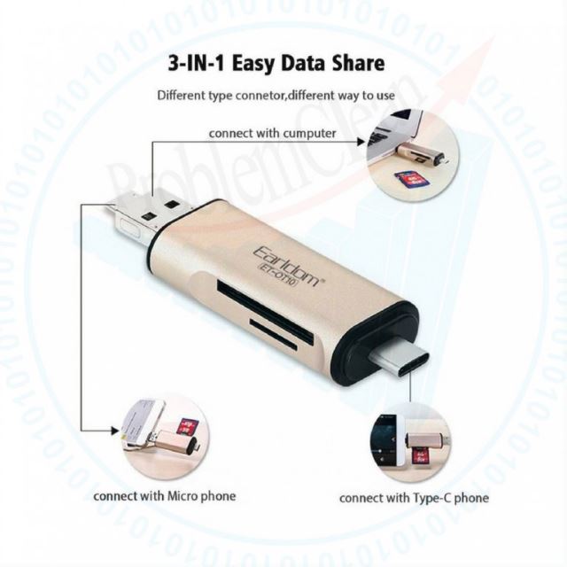 5Gbps Earldom Multi Card Reader OTG 3in1(Type-C,USB,Micro USB) for Macbook Xiaomi iPhone Android