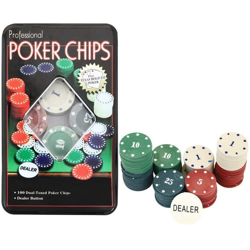 100pcs Professional Poker Chips Texas Hold 'Em with Dealer Chip In Metal Box