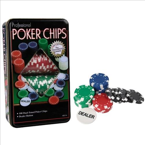100pcs Professional Poker Chips Texas Hold 'Em with Dealer Chip In Metal Box
