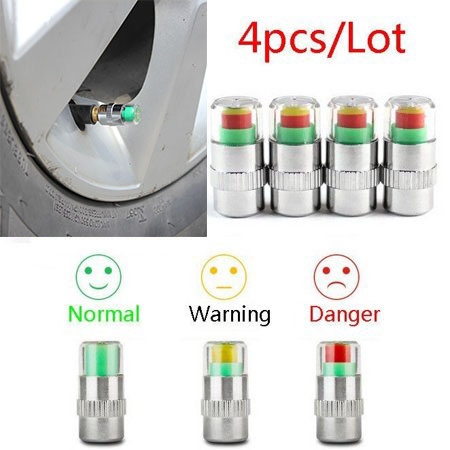 4pcs Car Auto Tire Pressure Monitor Valve Stem Caps Cover Sensor Indicator Alert Tyre Air Warning
