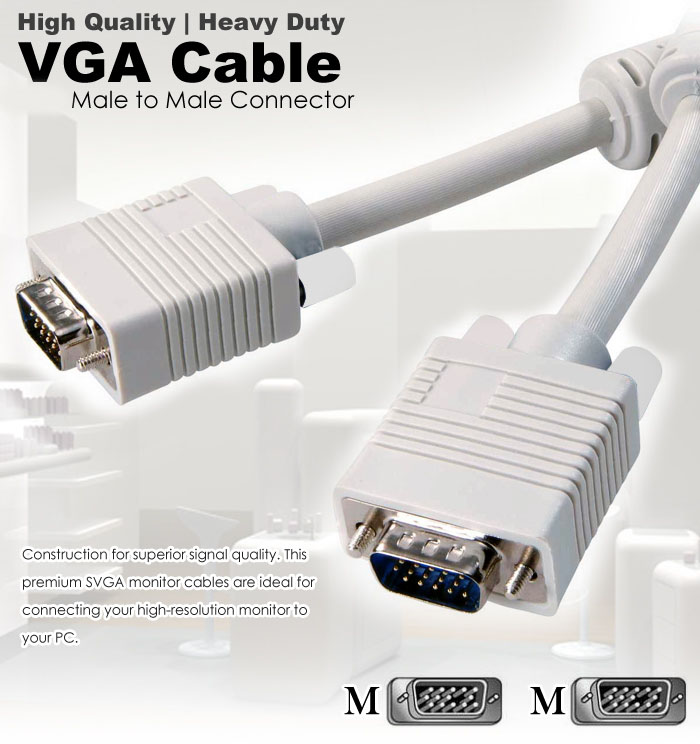 Premium Quality VGA Male To Male Super Thick Cable - Compatible for PC, laptop, projector, LCD TVs