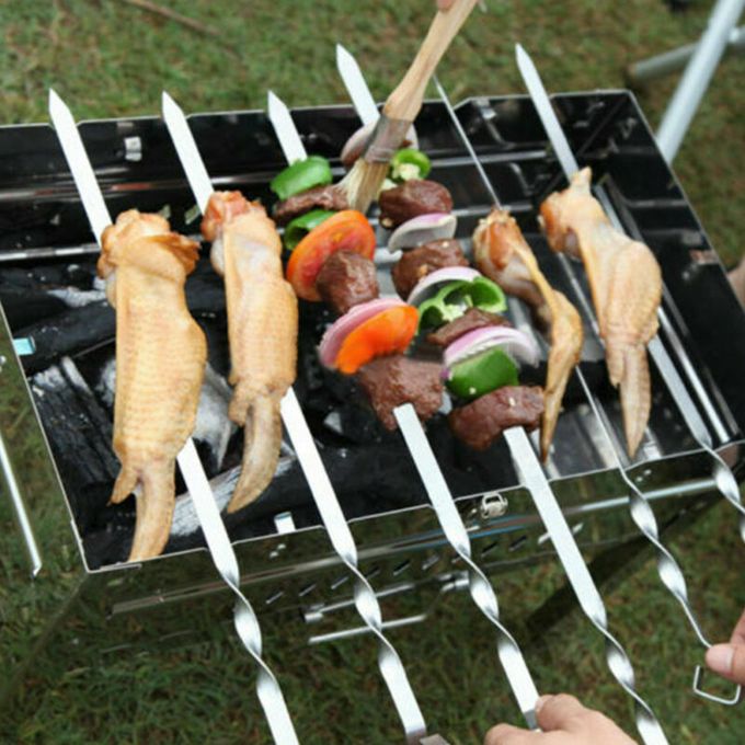 Reusable Long Stainless Steel Grilling Barbeque BBQ Skewers