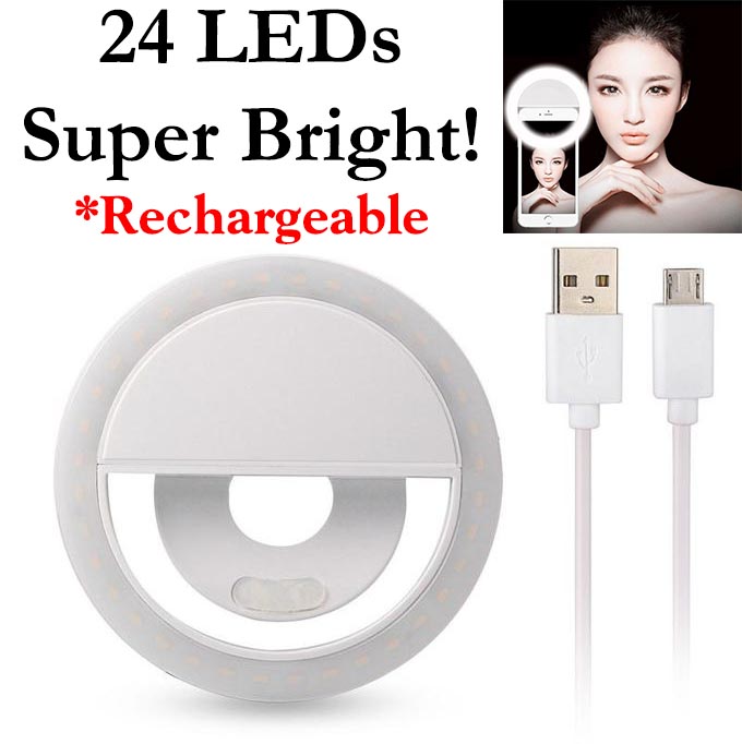 Smartphone Front Camera Light Photo &amp; Video Enhancing Ring Selfie Rechargeable Built-in Battery