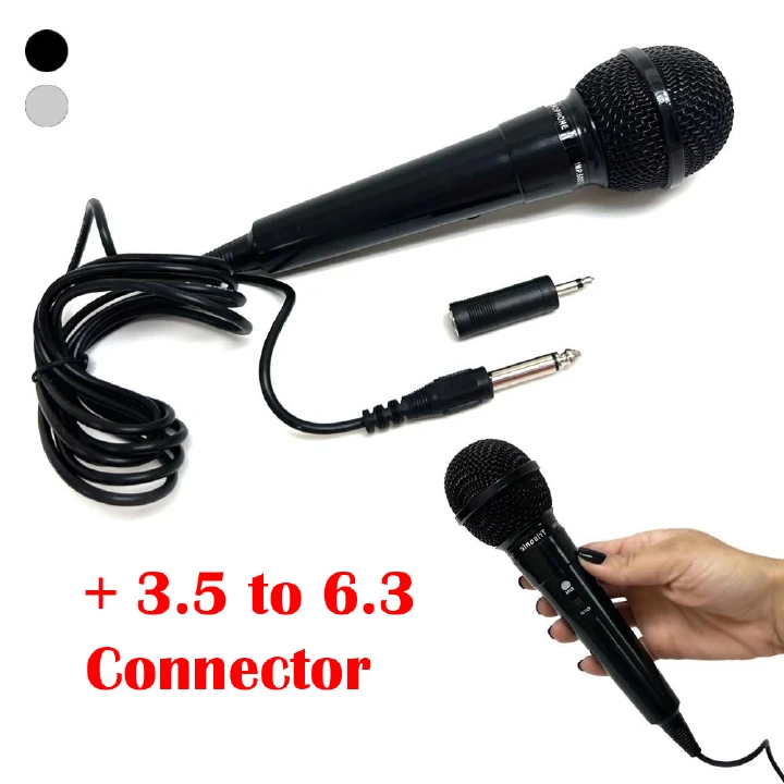 Plastic Dynamic Microphone MIC w/Extra Adapter Karaoke Systems & Computers 3.5mm & 6.3mm - Digital Sound Speaker, AMP, Mixer, DVD Wired Dynamic Vocal Microphone with 2m Cable