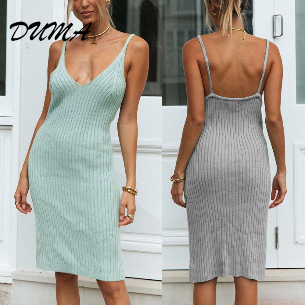 "DUMA" dress   Sexy V-neck Solid color Suspender skirt dress  summer Leisure Home