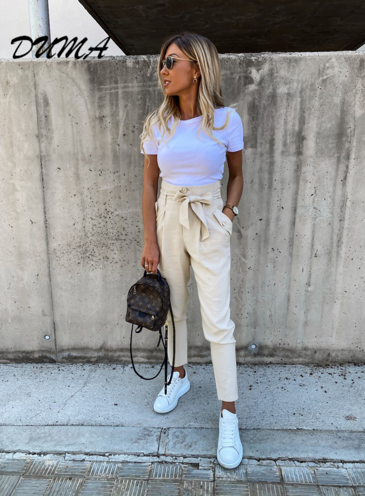 "DUMA" spring casual pants  Tie Slim Solid color casual pants  daily beautiful appointment Vacation
