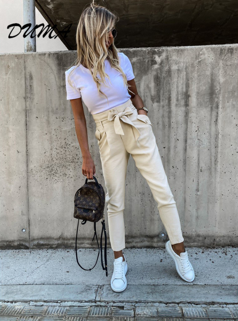"DUMA" spring casual pants  Tie Slim Solid color casual pants  daily beautiful appointment Vacation