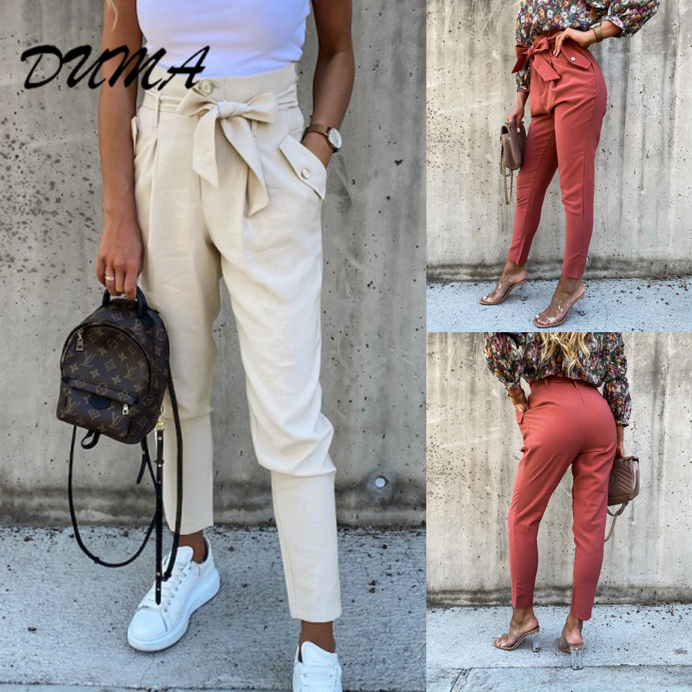 "DUMA" spring casual pants  Tie Slim Solid color casual pants  daily beautiful appointment Vacation