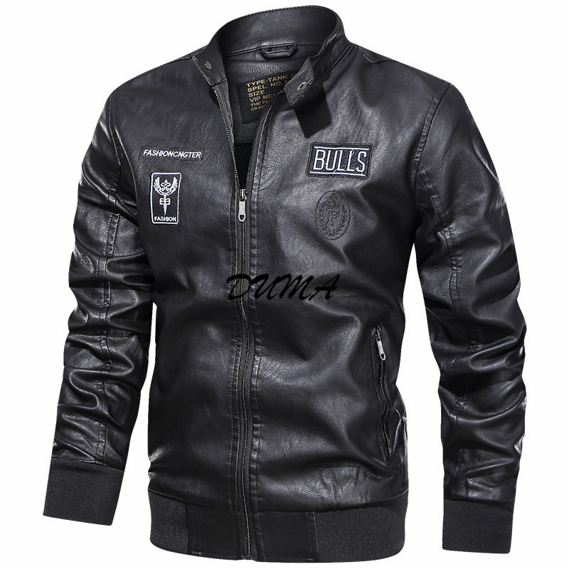 "DUMA" Motorcycle leather Men's Plus velvet flight PU leather jacket leather coat