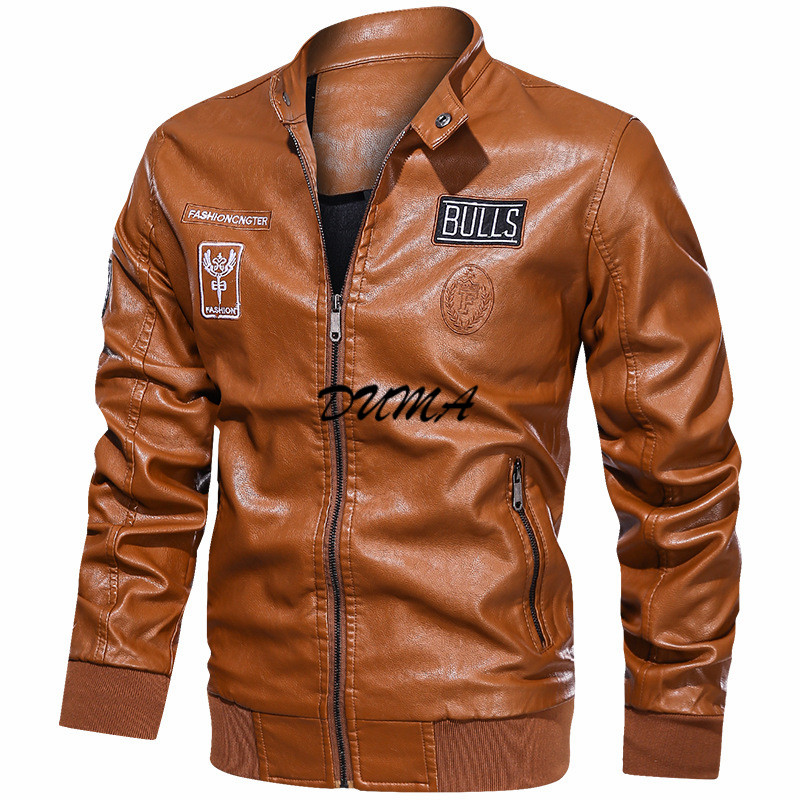 "DUMA" Motorcycle leather Men's Plus velvet flight PU leather jacket leather coat