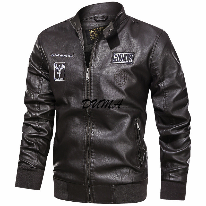 "DUMA" Motorcycle leather Men's Plus velvet flight PU leather jacket leather coat
