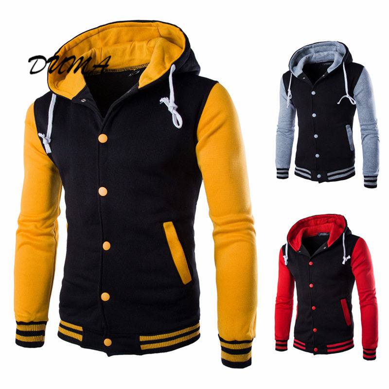&quot;DUMA&quot; Hooded Baseball shirt Men&apos;s jacket Slim Cardigan Short Brushed sweater Baseball uniform
