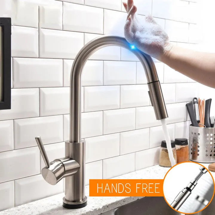 Stainless steel smart touch sensing hot and cold pull-out kitchen faucet, vegetable washing basin sink faucet