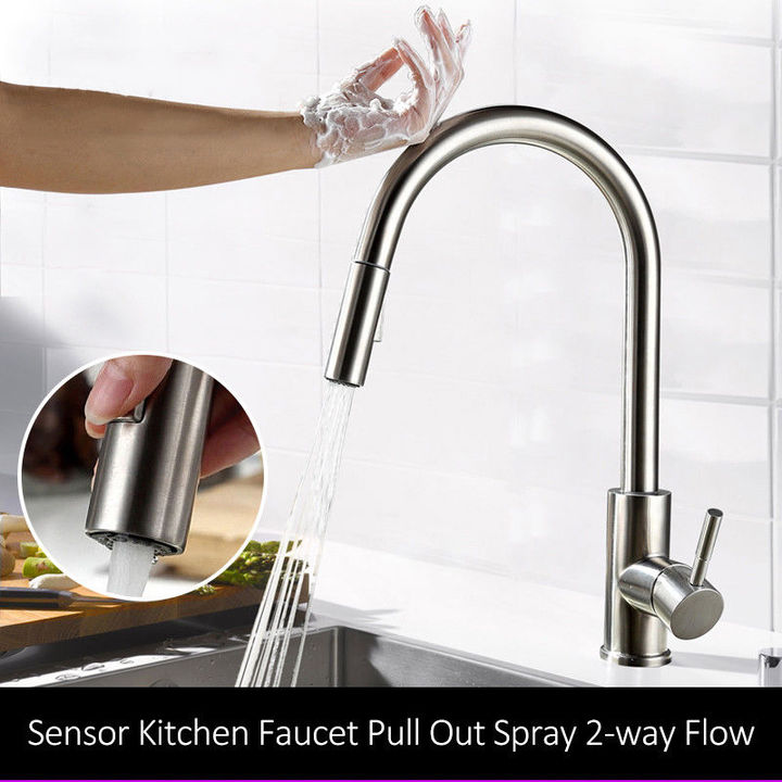 Stainless steel smart touch sensing hot and cold pull-out kitchen faucet, vegetable washing basin sink faucet