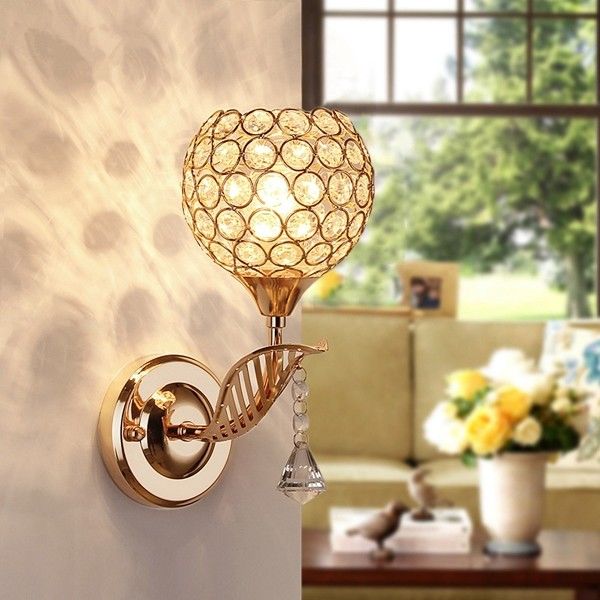 LED modern minimalist and warm crystal small wall lamp metal wall lamp bedroom bedside corridor