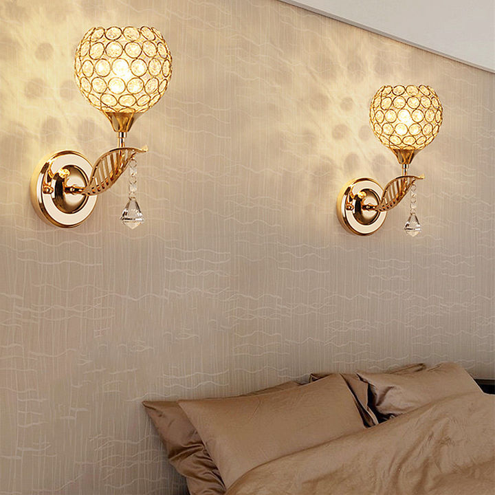 LED modern minimalist and warm crystal small wall lamp metal wall lamp bedroom bedside corridor