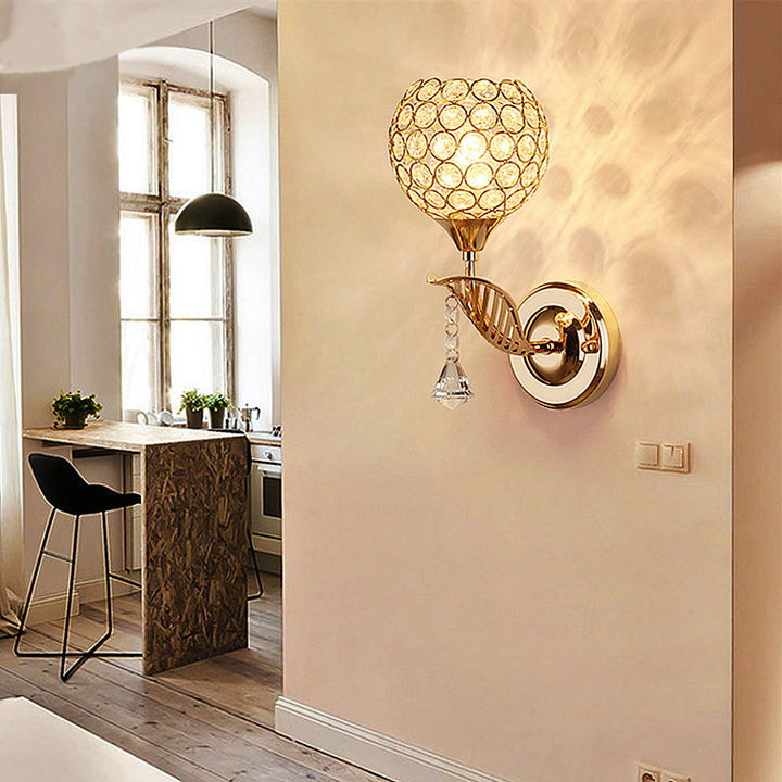LED modern minimalist and warm crystal small wall lamp metal wall lamp bedroom bedside corridor