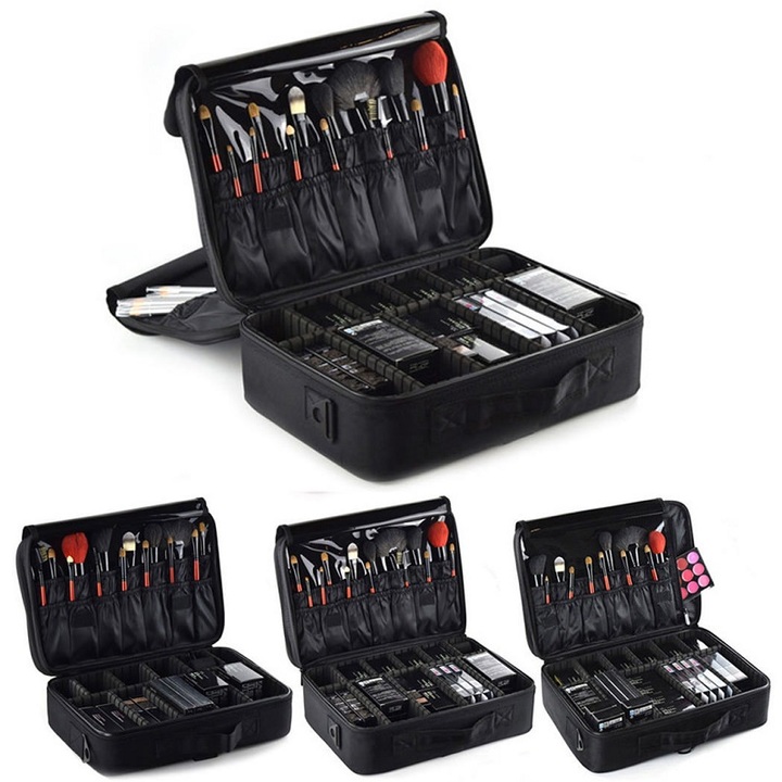 Professional partition storage large cosmetic bag makeup artist with makeup portable beauty kit