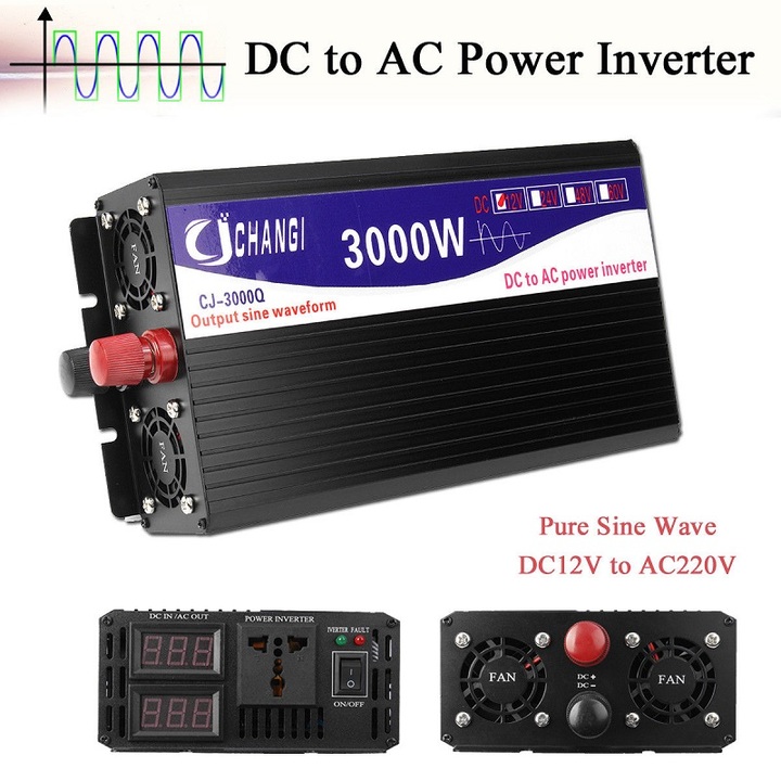 Automotive 3000W Power Inverter LED Display 12V DC to 220V AC Pure Sine Wave Converter