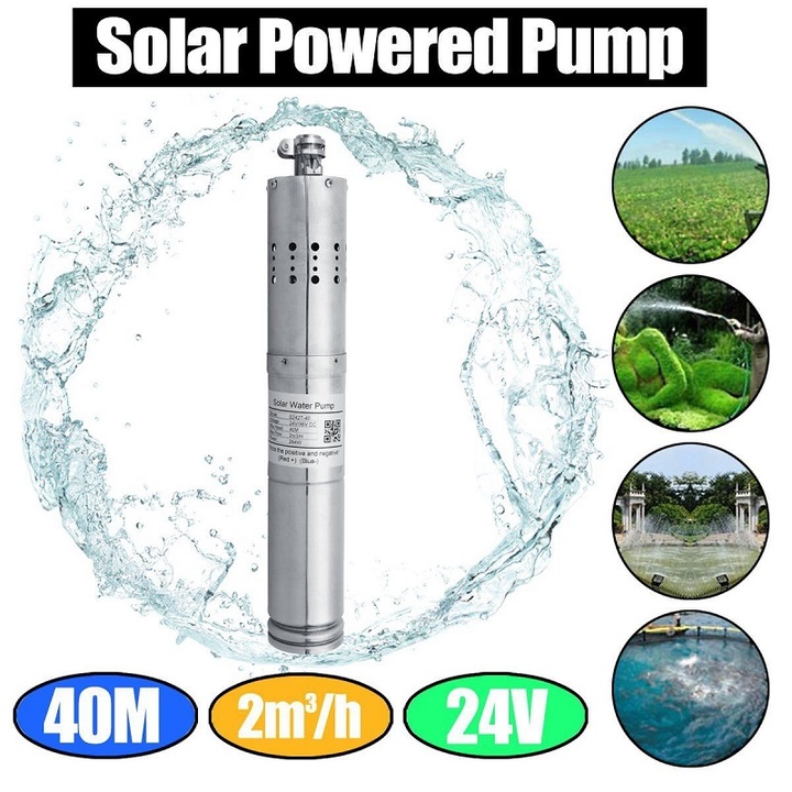 DC24V, head 40m, brushless stainless steel solar water pump, submersible deep well with built-in MPPT controller for agricultural irrigation