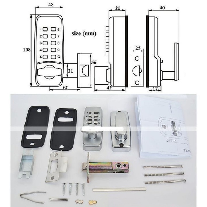 Mechanical door lock without key into external combination digital code waterproof