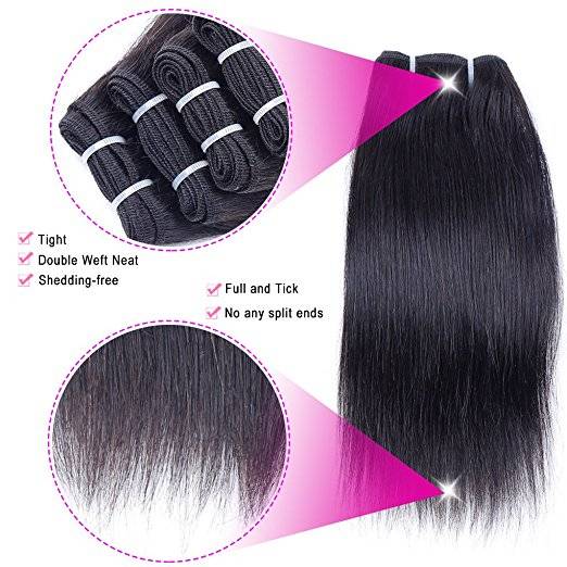 BHF 4 Bundles Straight Human Hair Unprocessed Peruvian Virgin Hair Weave Bundles 8-24inch 50g/pc