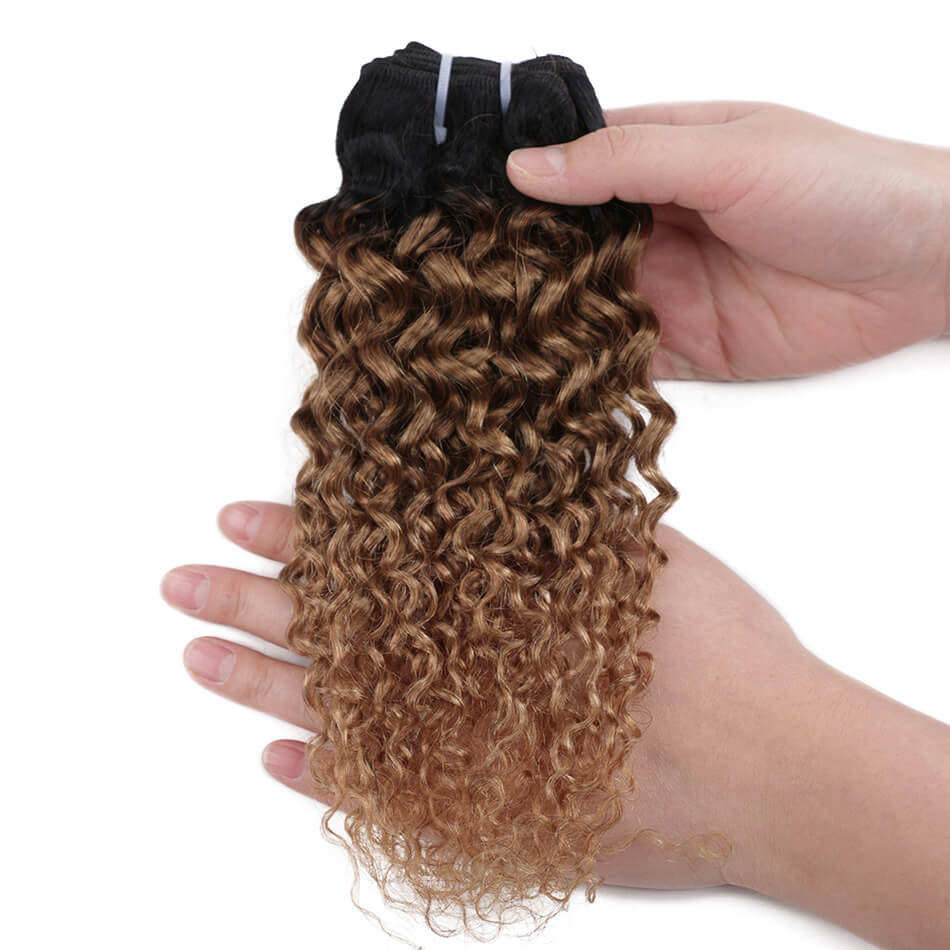 T1B/30 Kinky Curly Hair Brown Ombre 100% Human Hair Extensions 4 Bundles Non-Remy Hair Weave Bundles
