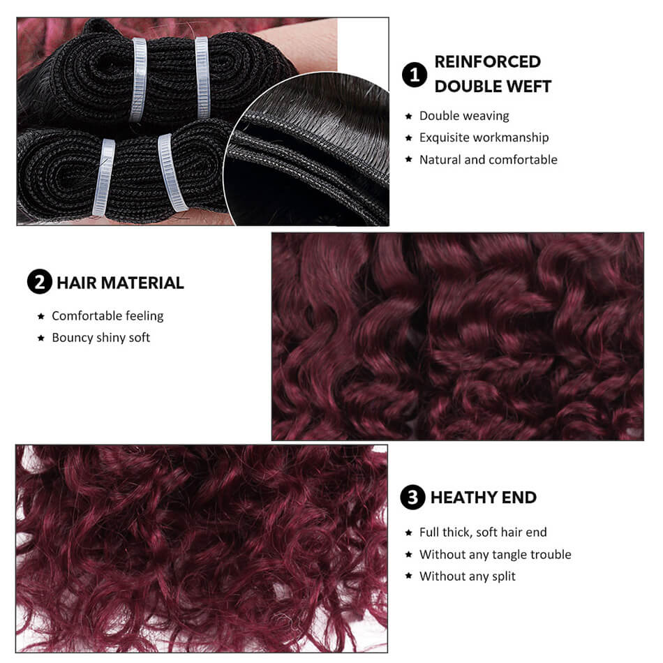 T1B/30 Kinky Curly Hair Brown Ombre 100% Human Hair Extensions 4 Bundles Non-Remy Hair Weave Bundles