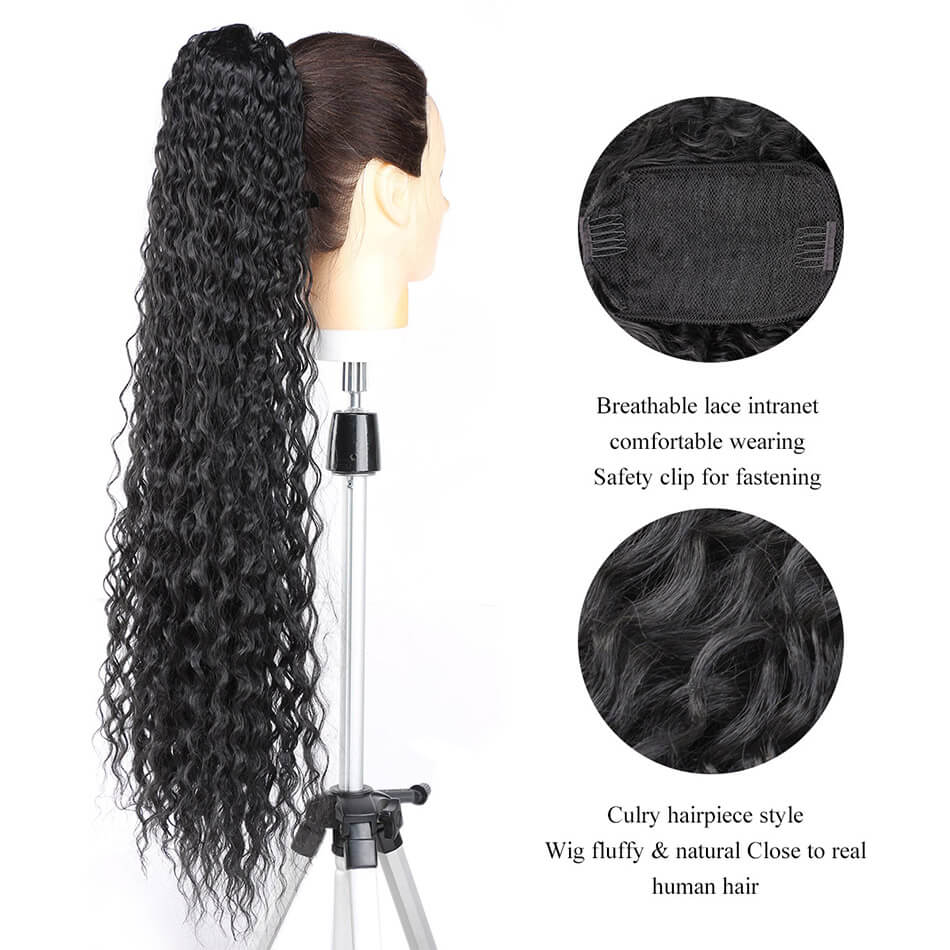 Ponytail Extension Long Water Wave Drawstring Clip In Ponytails With Two Combs