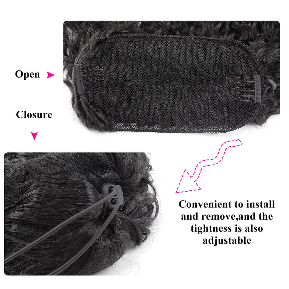 Ponytail Extension Long Water Wave Drawstring Clip In Ponytails With Two Combs