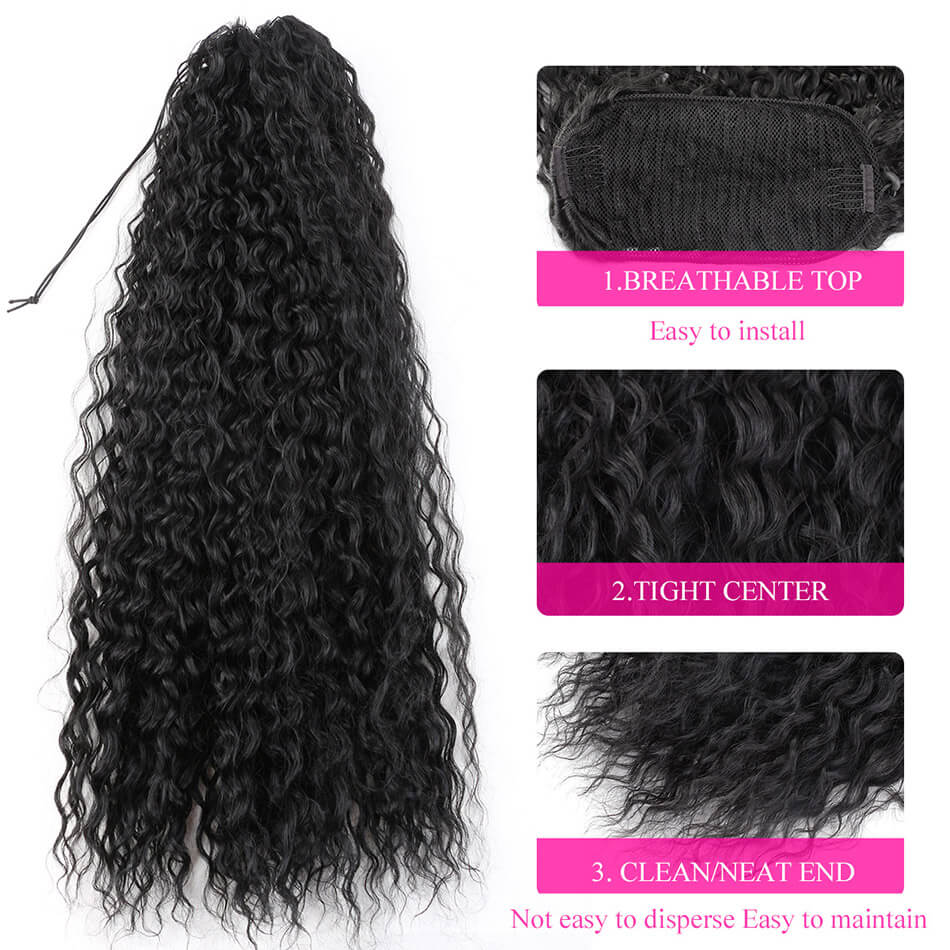 Ponytail Extension Long Water Wave Drawstring Clip In Ponytails With Two Combs
