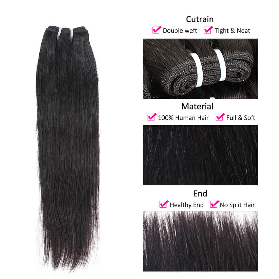BHF 4 Bundles Straight Human Hair Unprocessed Peruvian Virgin Hair Weave Bundles 8-24inch 50g/pc