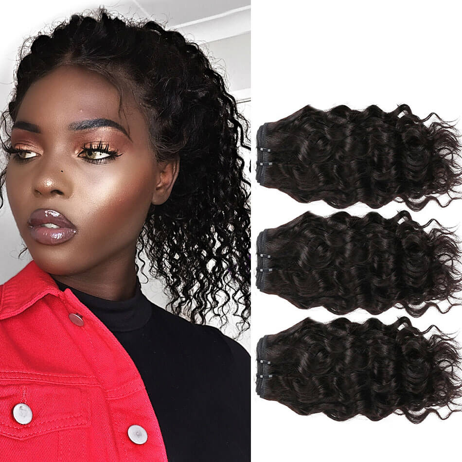BHF 8A Brazilian Water Wave 50g/pc Hair Weave 3 Bundles Human Hair 8-14&quot; Natural Black Virgin Hair