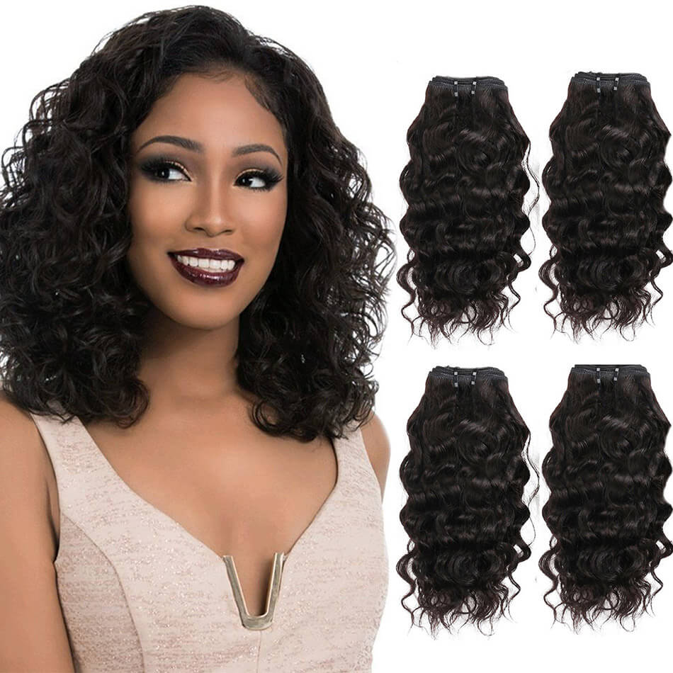 BHF 8A Brazilian Water Wave Virgin hair 4 Bundles 8-14&quot; with Natural Black 100% Human Hair 50g/pc