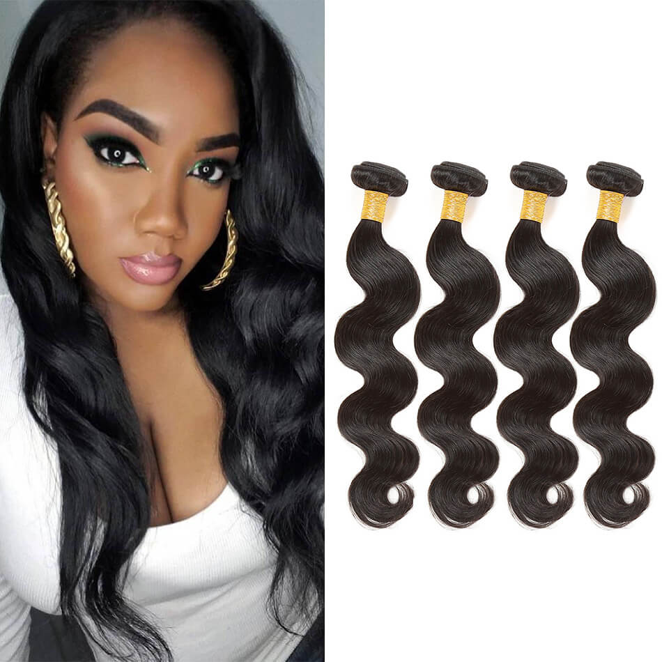 Peruvian Virgin Hair Body Wave 4 Bundles 100% Human Hair Weave 8-24&quot; 50G/PC Natural Black for Women
