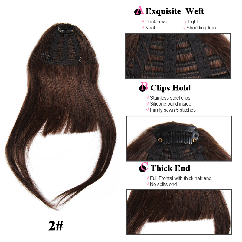 BHF Human Hair Bangs 8inch 20g Front 3 clips in Straight Remy Natural Human Hair Fringe All Colors