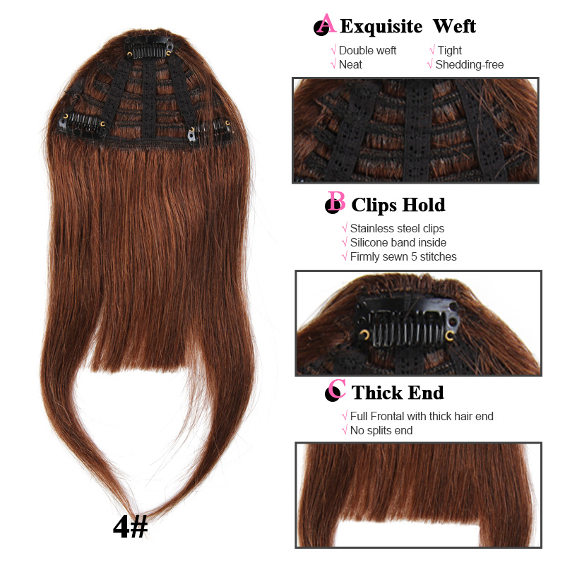 BHF Human Hair Bangs 8inch 20g Front 3 clips in Straight Remy Natural Human Hair Fringe All Colors
