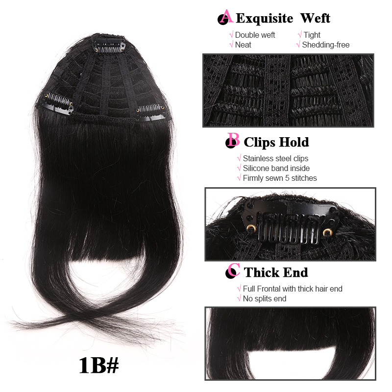 BHF Human Hair Bangs 8inch 20g Front 3 clips in Straight Remy Natural Human Hair Fringe All Colors
